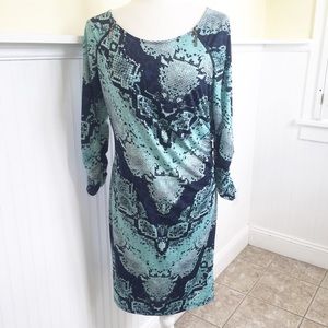 INC Turquoise & Navy Snakeskin Print Dress - L
